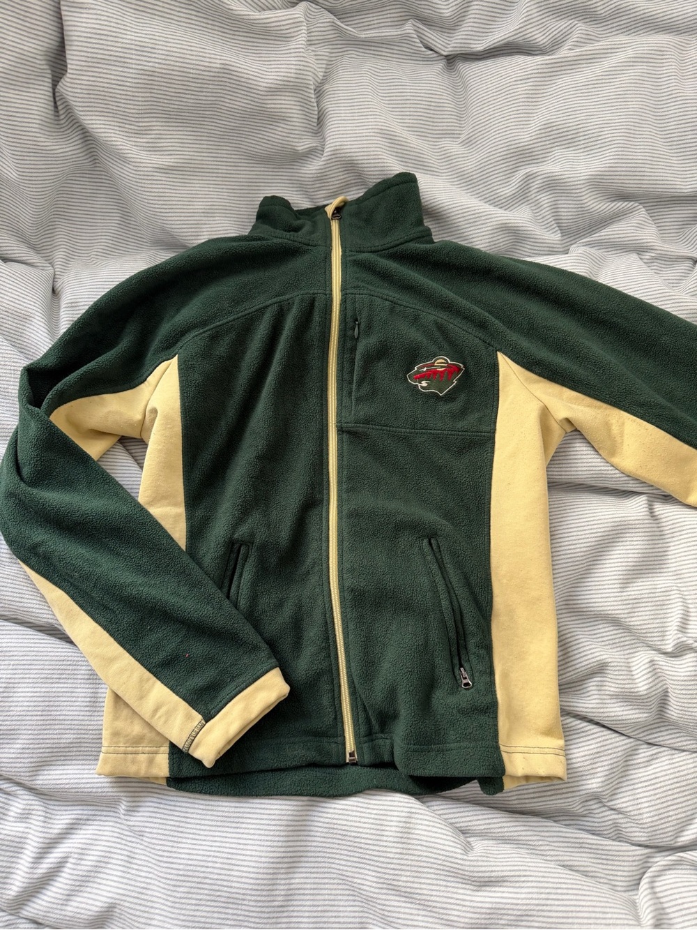Green and Yellow Zippered Fleece Jacket